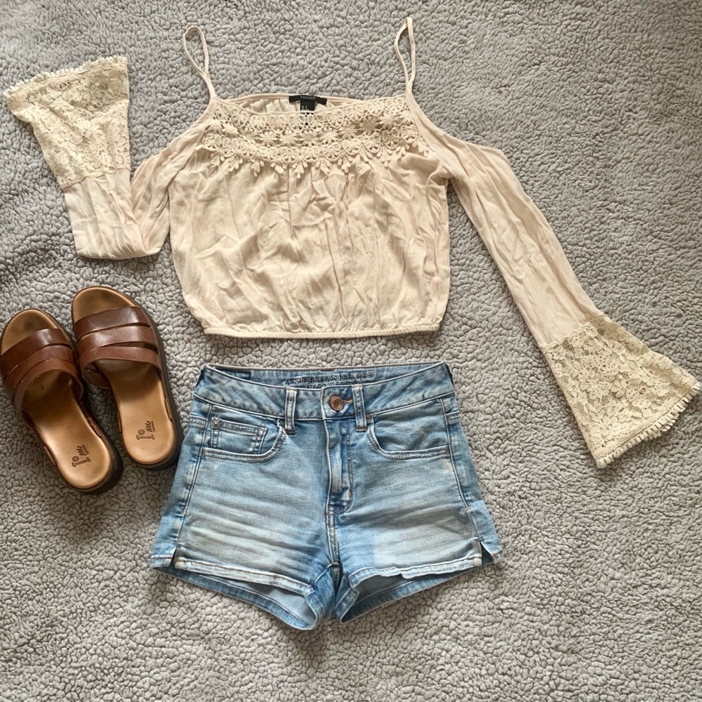 Cropped off the shoulder bell sleeve top
